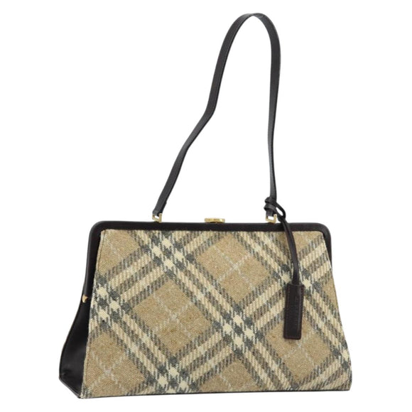 BURBERRY Nova Check Shoulder Bag Wool Beige Gold Auth LNZ061A