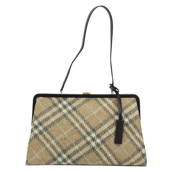 BURBERRY Nova Check Shoulder Bag Wool Beige Gold Auth LNZ061A