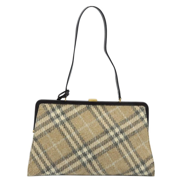 BURBERRY Nova Check Shoulder Bag Wool Beige Gold Auth LNZ061A