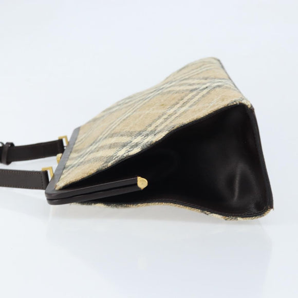 BURBERRY Nova Check Shoulder Bag Wool Beige Gold Auth LNZ061A