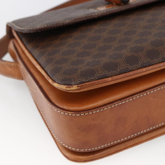 CELINE Macadam Canvas Shoulder Bag PVC Leather Brown Gold Auth LNZ062