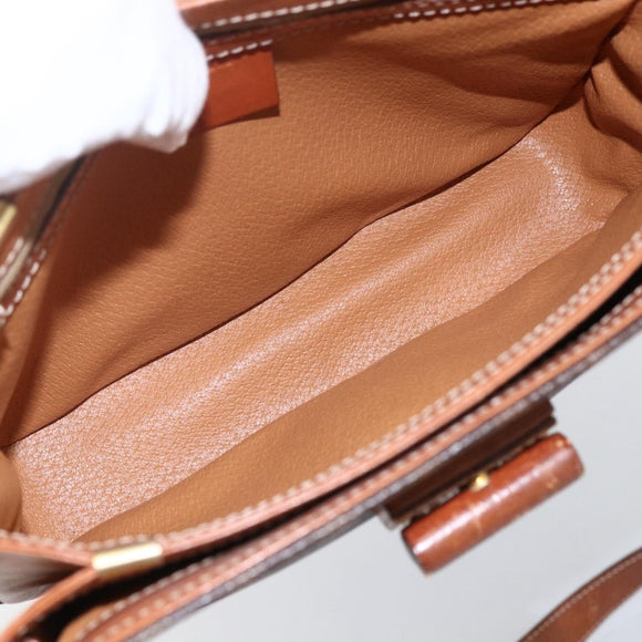 CELINE Macadam Canvas Shoulder Bag PVC Leather Brown Gold Auth LNZ062