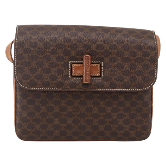 CELINE Macadam Canvas Shoulder Bag PVC Leather Brown Gold Auth LNZ062