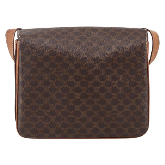 CELINE Macadam Canvas Shoulder Bag PVC Leather Brown Gold Auth LNZ062