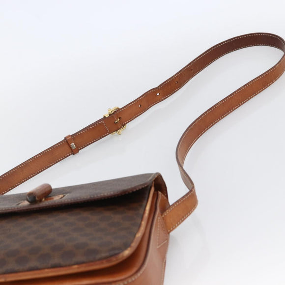CELINE Macadam Canvas Shoulder Bag PVC Leather Brown Gold Auth LNZ062