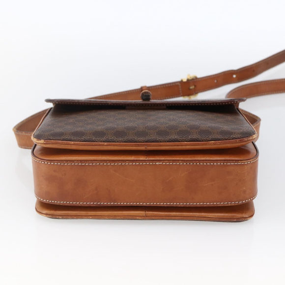 CELINE Macadam Canvas Shoulder Bag PVC Leather Brown Gold Auth LNZ062