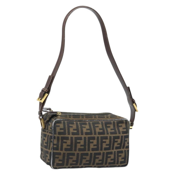 FENDI Zucca Canvas Shoulder Bag Brown Black Auth LNZ068