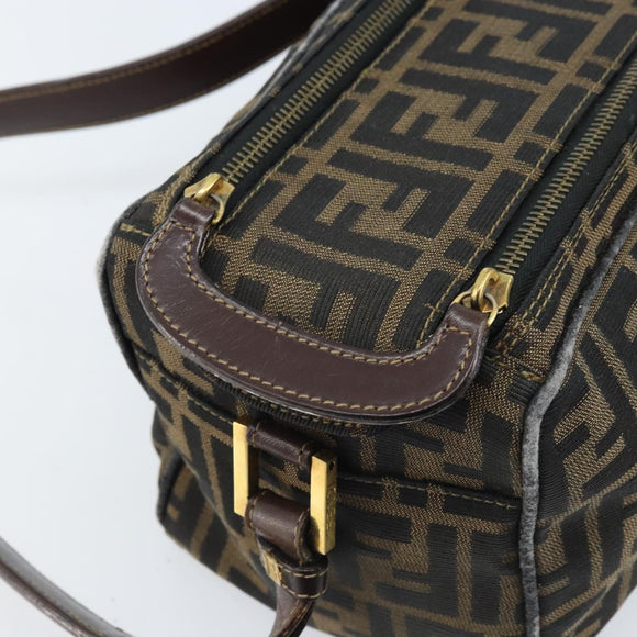 FENDI Zucca Canvas Shoulder Bag Brown Black Auth LNZ068