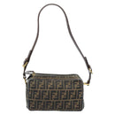 FENDI Zucca Canvas Shoulder Bag Brown Black Auth LNZ068-13