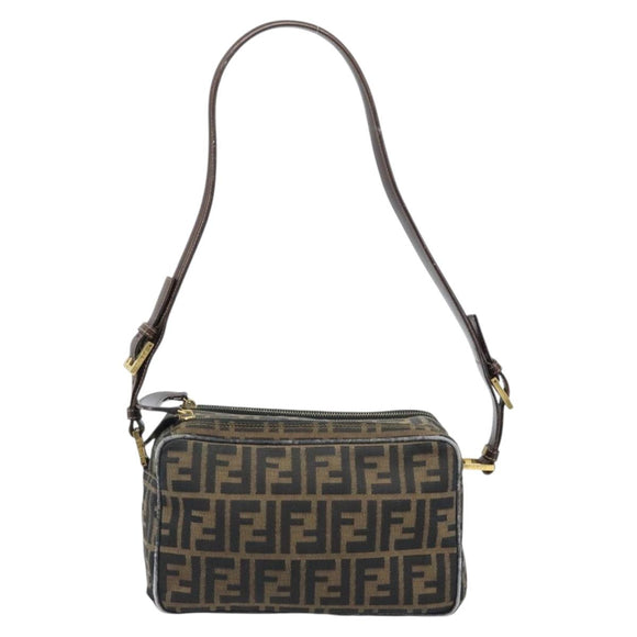 FENDI Zucca Canvas Shoulder Bag Brown Black Auth LNZ068