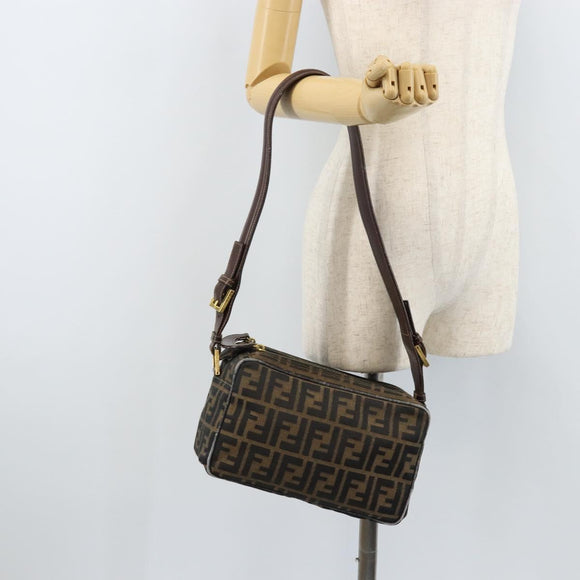 FENDI Zucca Canvas Shoulder Bag Brown Black Auth LNZ068