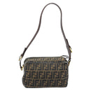 FENDI Zucca Canvas Shoulder Bag Brown Black Auth LNZ068-2