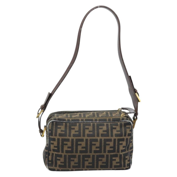 FENDI Zucca Canvas Shoulder Bag Brown Black Auth LNZ068
