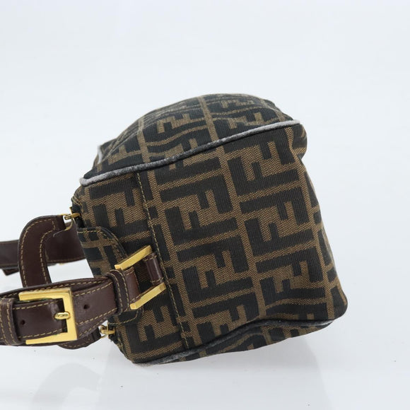FENDI Zucca Canvas Shoulder Bag Brown Black Auth LNZ068
