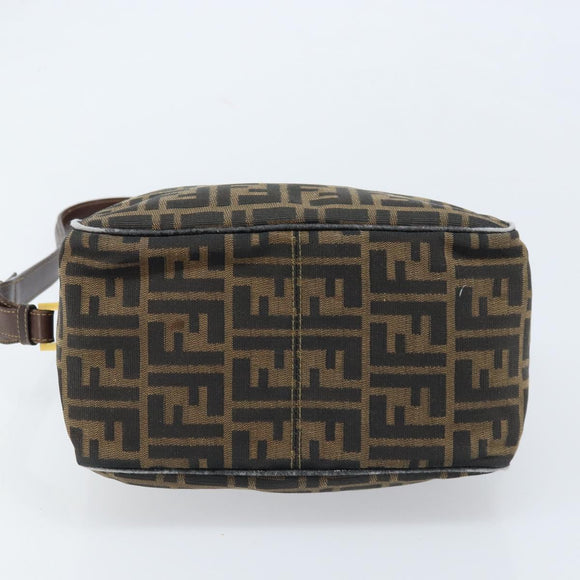 FENDI Zucca Canvas Shoulder Bag Brown Black Auth LNZ068