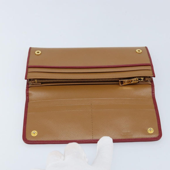 PRADA Lange Portemonnee Saffiano leer Bruin Goud Auth LNZ082M