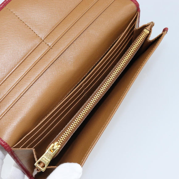 PRADA Lange Portemonnee Saffiano leer Bruin Goud Auth LNZ082M
