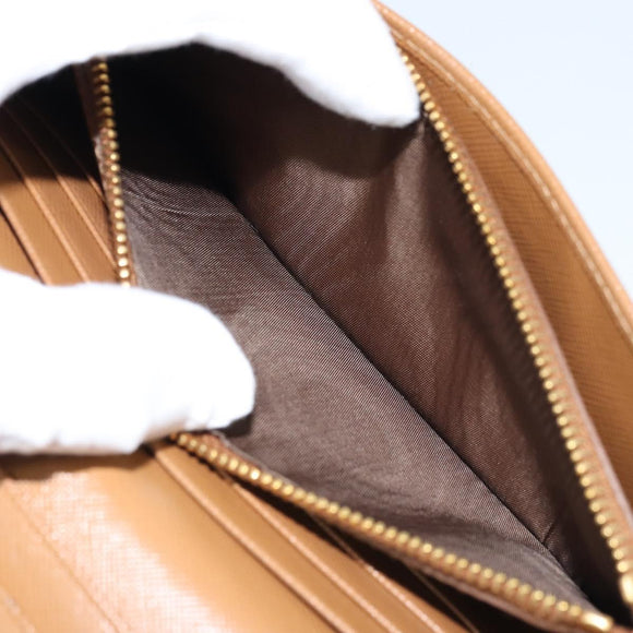 PRADA Lange Portemonnee Saffiano leer Bruin Goud Auth LNZ082M