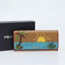 PRADA Lange Portemonnee Saffiano leer Bruin Goud Auth LNZ082M-12