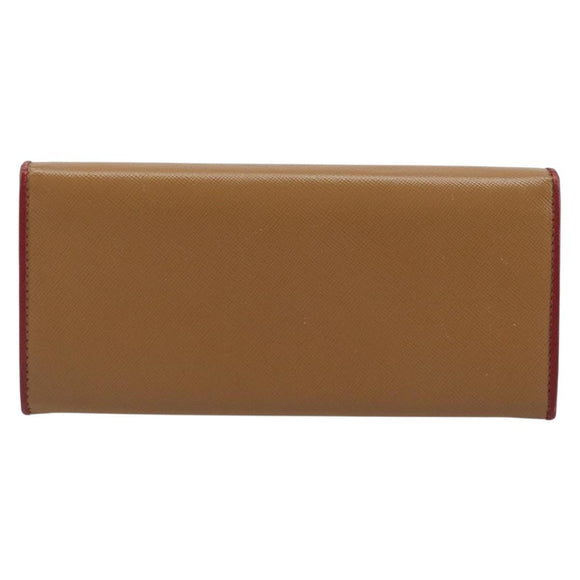 PRADA Lange Portemonnee Saffiano leer Bruin Goud Auth LNZ082M