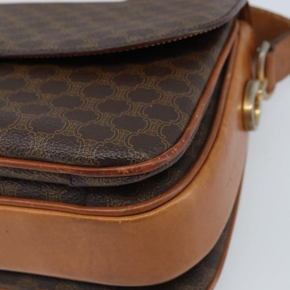 CELINE Macadam Canvas Shoulder Bag PVC Leather Brown Gold Auth LNZ086