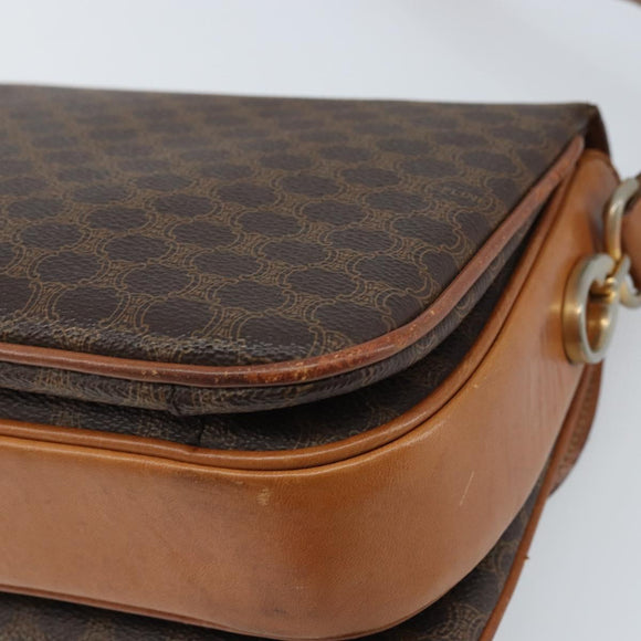 CELINE Macadam Canvas Shoulder Bag PVC Leather Brown Gold Auth LNZ086