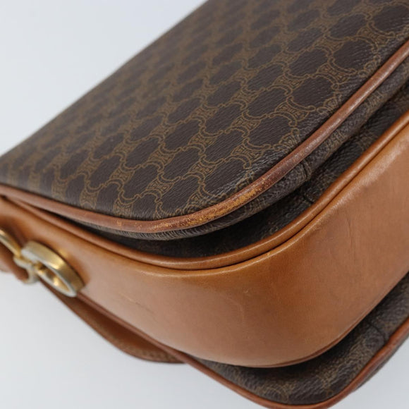 CELINE Macadam Canvas Shoulder Bag PVC Leather Brown Gold Auth LNZ086
