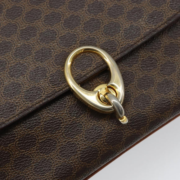 CELINE Macadam Canvas Shoulder Bag PVC Leather Brown Gold Auth LNZ086