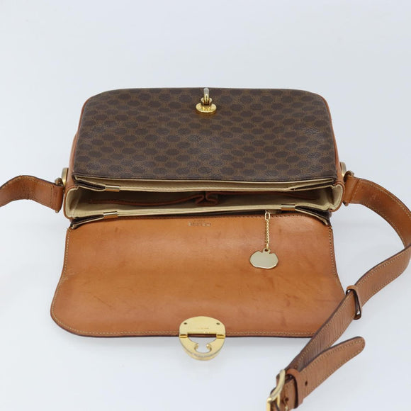 CELINE Macadam Canvas Shoulder Bag PVC Leather Brown Gold Auth LNZ086