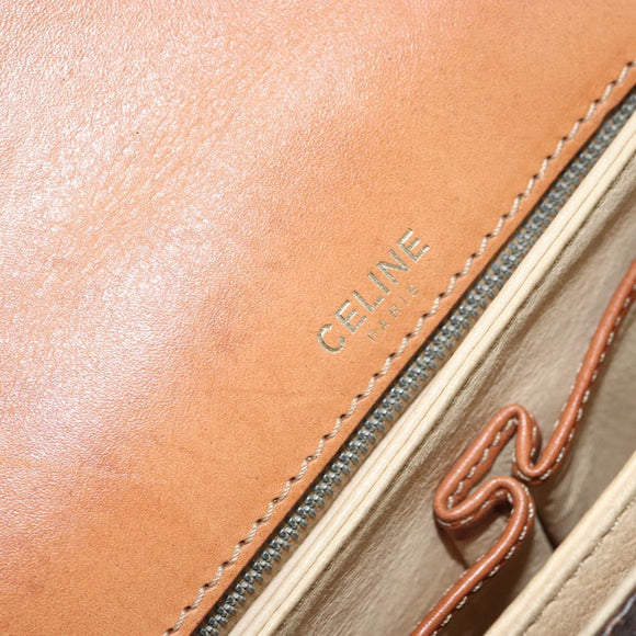 CELINE Macadam Canvas Shoulder Bag PVC Leather Brown Gold Auth LNZ086