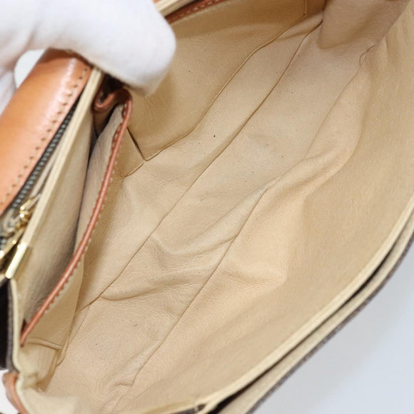 CELINE Macadam Canvas Shoulder Bag PVC Leather Brown Gold Auth LNZ086