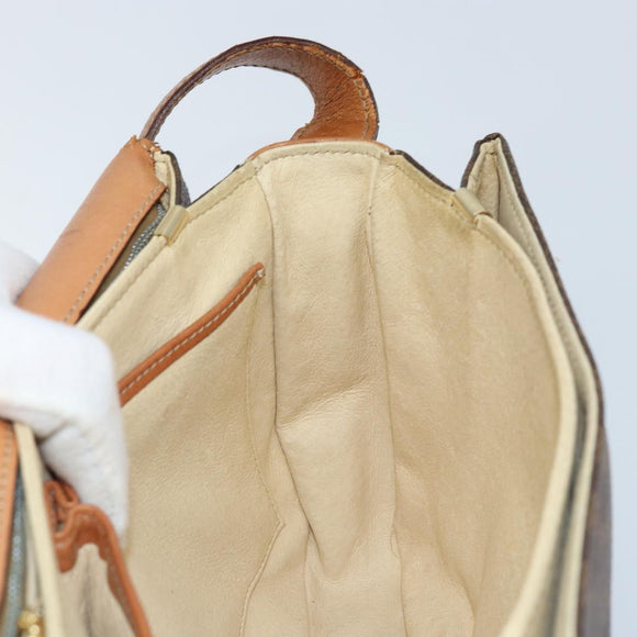 CELINE Macadam Canvas Shoulder Bag PVC Leather Brown Gold Auth LNZ086