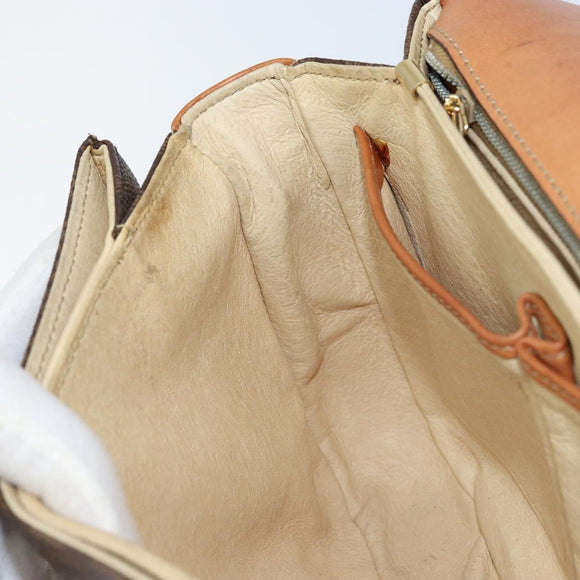CELINE Macadam Canvas Shoulder Bag PVC Leather Brown Gold Auth LNZ086