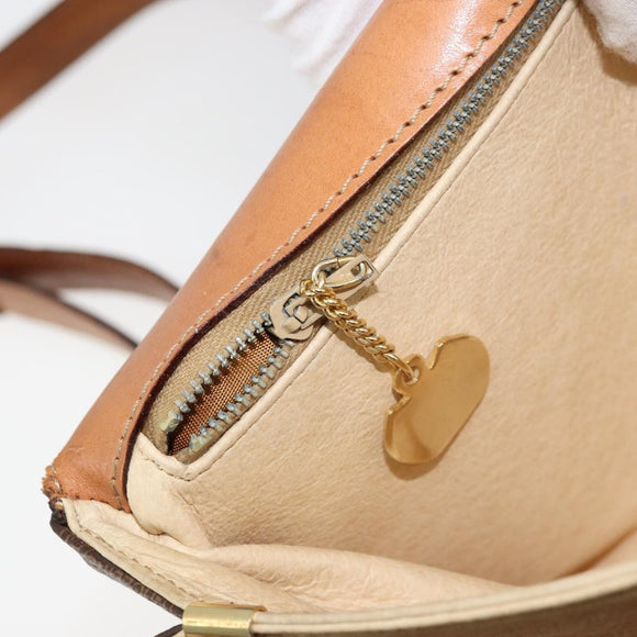 CELINE Macadam Canvas Shoulder Bag PVC Leather Brown Gold Auth LNZ086