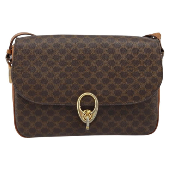 CELINE Macadam Canvas Shoulder Bag PVC Leather Brown Gold Auth LNZ086