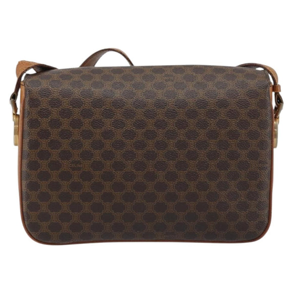 CELINE Macadam Canvas Shoulder Bag PVC Leather Brown Gold Auth LNZ086
