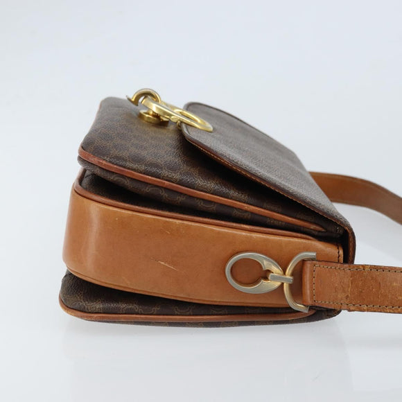 CELINE Macadam Canvas Shoulder Bag PVC Leather Brown Gold Auth LNZ086