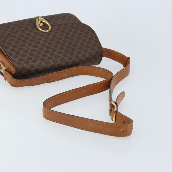 CELINE Macadam Canvas Shoulder Bag PVC Leather Brown Gold Auth LNZ086