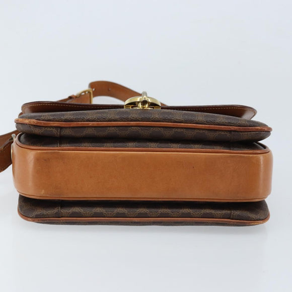 CELINE Macadam Canvas Shoulder Bag PVC Leather Brown Gold Auth LNZ086