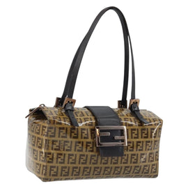 FENDI Zucchino Canvas Mamma Hand Bag Coated Canvas Brown Auth LNZ088A