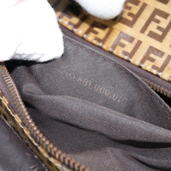 FENDI Zucchino Canvas Mamma Hand Bag Coated Canvas Brown Auth LNZ088A