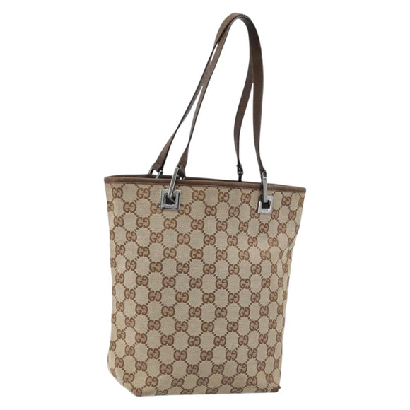 GUCCI GG Canvas Tote Bag Beige Silver 31244 Auth LNZ092