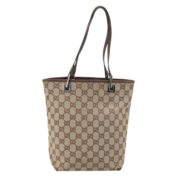 GUCCI GG Canvas Tote Bag Beige Silver 31244 Auth LNZ092