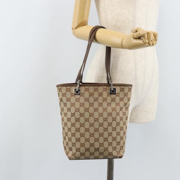 GUCCI GG Canvas Tote Bag Beige Silver 31244 Auth LNZ092