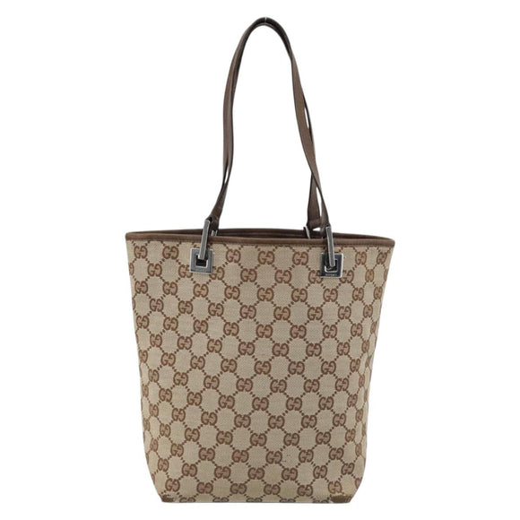 GUCCI GG Canvas Tote Bag Beige Silver 31244 Auth LNZ092