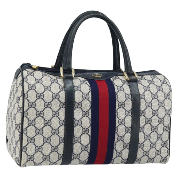GUCCI GG Supreme Sherry Line Boston Bag PVC Navy Gold 012 3842 33 39 Auth LNZ094