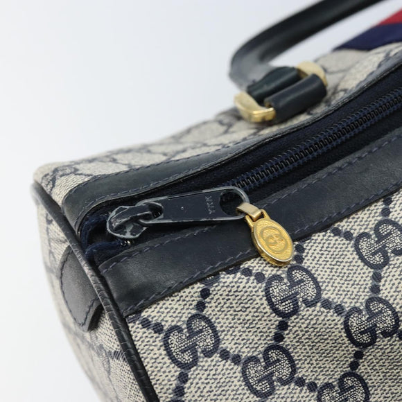 GUCCI GG Supreme Sherry Line Boston Bag PVC Navy Gold 012 3842 33 39 Auth LNZ094