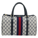 GUCCI GG Supreme Sherry Line Boston Bag PVC Navy Gold 012 3842 33 39 Auth LNZ094-13