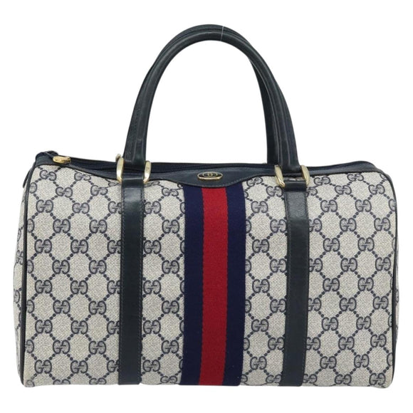 GUCCI GG Supreme Sherry Line Boston Bag PVC Navy Gold 012 3842 33 39 Auth LNZ094