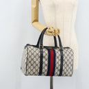 GUCCI GG Supreme Sherry Line Boston Bag PVC Navy Gold 012 3842 33 39 Auth LNZ094-23